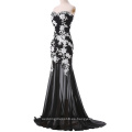 Elegante largo vestido de noche vestido de encaje negro Tulle vestido con aplique de encaje CL6257